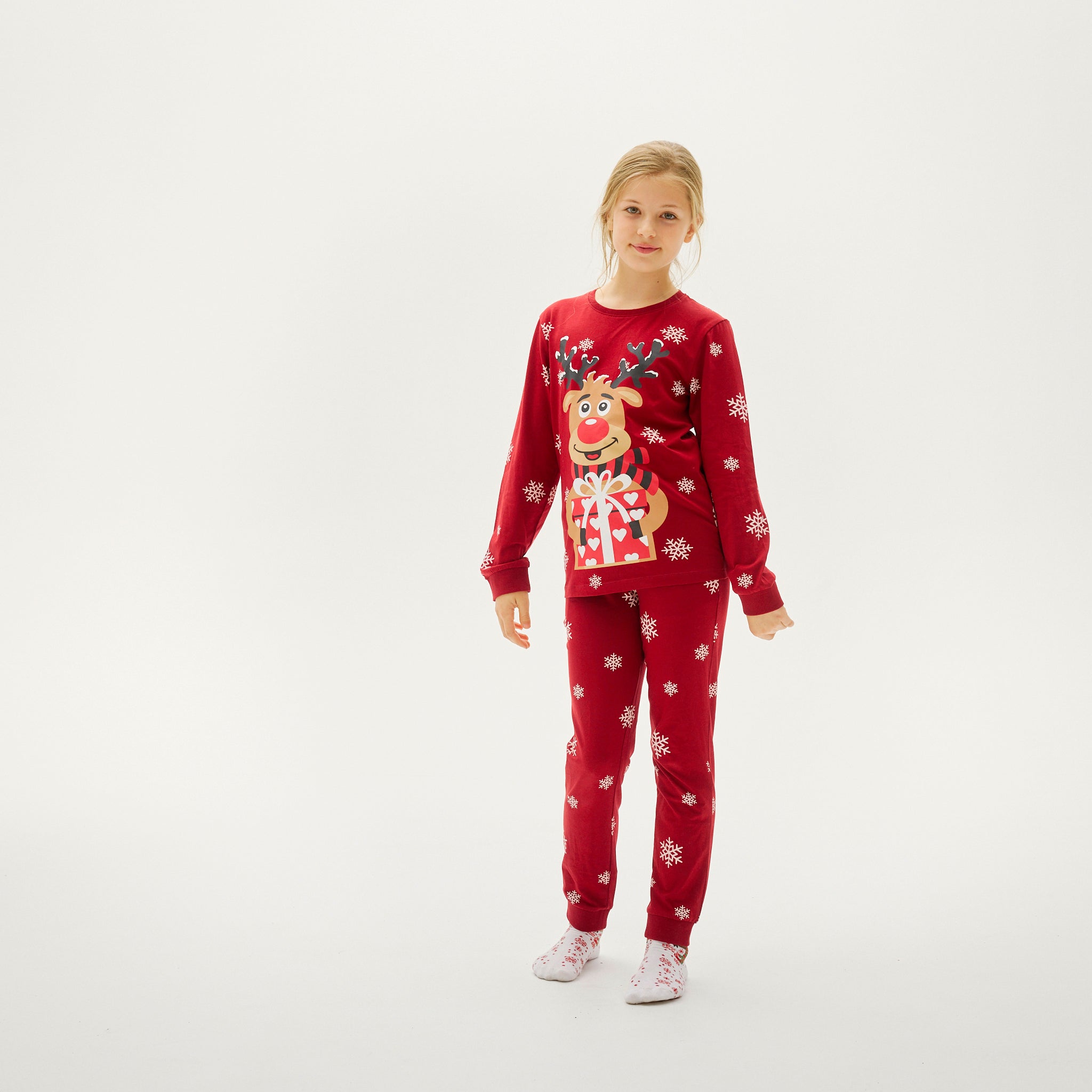 Rudolfs Cute Weihnachtspyjama Rot - Kinder.